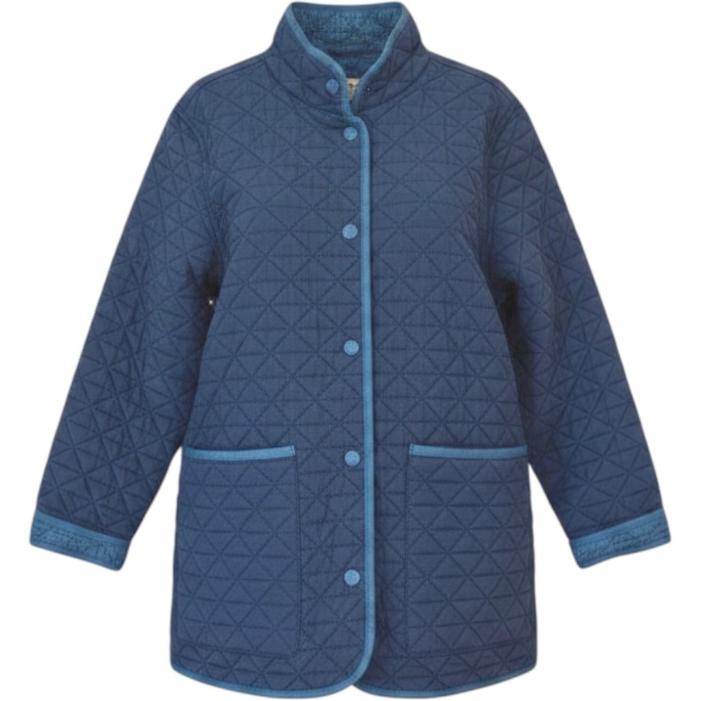 Lands End Womens Navy Blue Quilted Barn Jacket Snap Front L 14-16 Petite - Picture 1 of 7